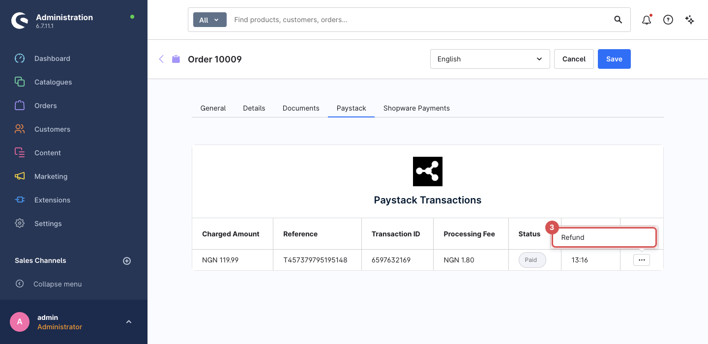 The ⋯ menu with the Refund item